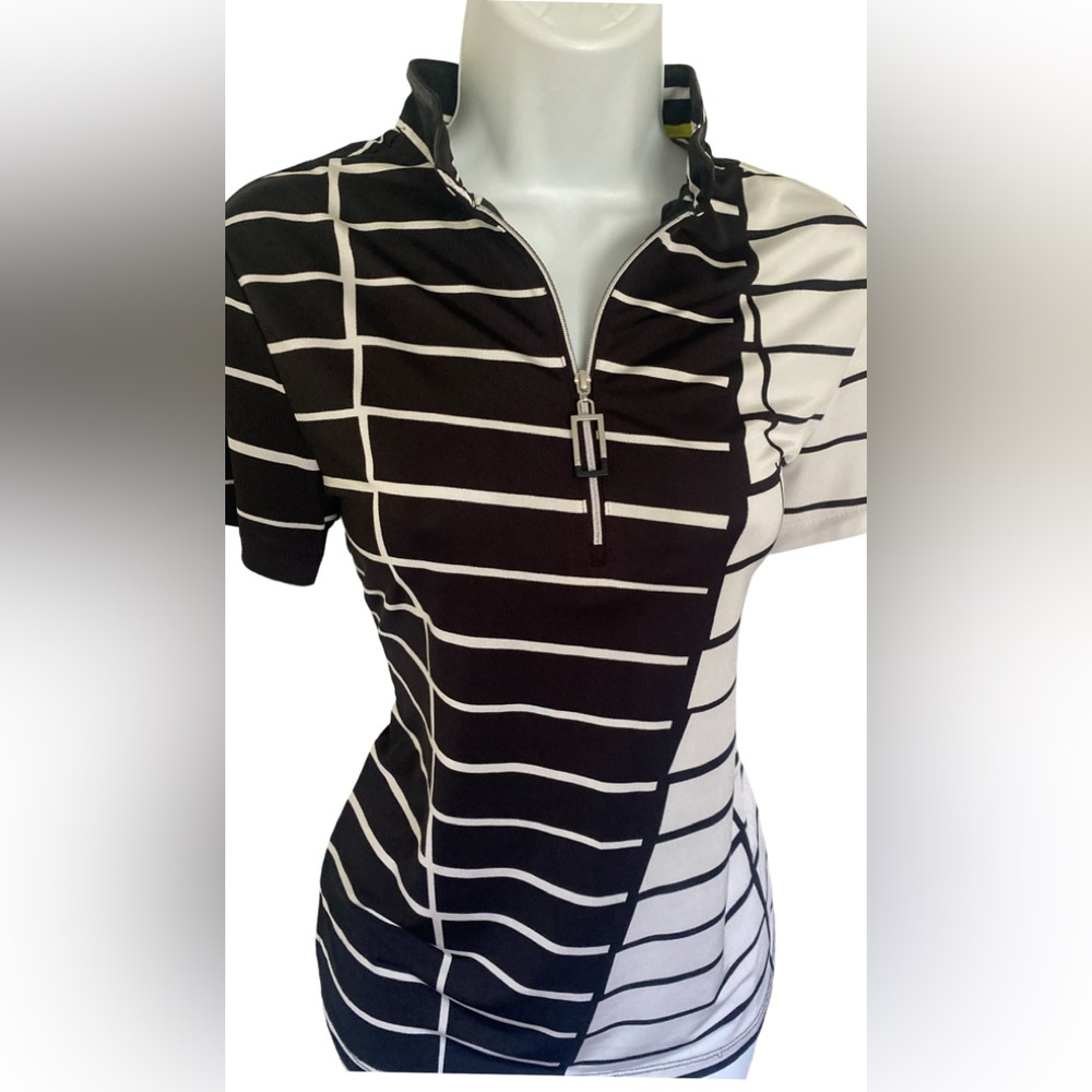 Jamie Sadock Golf Black and White Striped Top - M black White , nylon
Spandex